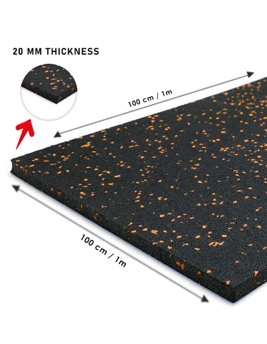 Commercial Gym Flooring 100 x 100 (cm) - 20 mm Thickness - Speckled Orange